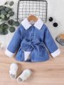 Baby Girl Borg Collar Flap Pocket Belted Coat