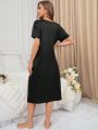 Slogan Pattern Short Sleeve Sleep Dress