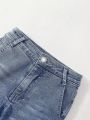 Vintage & Minimalist & Casual & College Style & Elastic & Slim Fit Boys' Jeans, Blue, For Big Kids