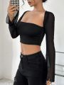 SHEIN ICON Mesh Paneled Long-sleeved Bodysuit