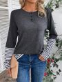 Women'S Round Neck Striped Long Sleeve T-Shirt