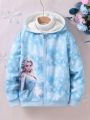 SHEIN Kids SPRTY Girls' Snowflake And Character Print Fleece Lined Hooded Jacket