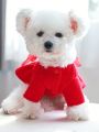 1pc Pet Clothes With Rhinestone Bow Knot Dress For Dogs And Cats, Autumn And Winter New Year Apparel