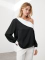 SHEIN BIZwear Women'S Colorblock Irregular Shoulder Shirt