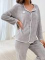 Women's Love Heart Embroidery Pajama Top