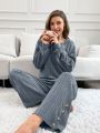 Women's Plain Ribbed Long Sleeve And Long Pant Homewear Set