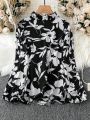 Plus Size Women's Floral Print Ruffle Hem Blouse