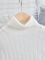 SHEIN Girls Turtleneck Button Detail Drop Shoulder Sweater