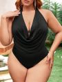 SHEIN SXY Plus Size Halter Neck Backless Bodysuit With Wide Leg