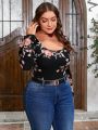 SHEIN Clasi Plus Size Floral Print Long Sleeve Spring T-Shirt