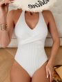 SHEIN Swim Chicsea Women'S Cross-Waist Halterneck Monokini Swimsuit