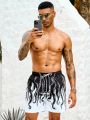 Men's Beach Shorts With Octopus Print And Drawstring Waist