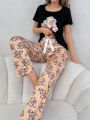 Women'S Gift Bear Print Short Sleeve Long Pants Pajama Set