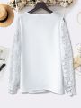 Women's White Lace Spliced Top