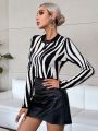 SHEIN Privé Zebra Striped Pattern Sweater