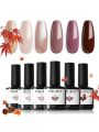 modelones Gel Nail Polish Kit -6 Colors Nude Gel Polish Set Raspberries Purple Neutral Brown Pearl Glitter Nail Polish Gel Soak Off LED Starter Gel Nail Kit Manicure DIY Nail Art Salon Home Gift