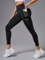 SHEIN Running Women's Wide Waistband Workout Leggings With Cell Phone Pockets