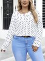 SHEIN Clasi Plus Size Women's Polka Dot Print Notched Collar Shirt