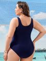 SHEIN Swim SPRTY Women'S Plus Size Color Block Slim One-Piece Swimsuit