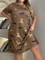 Plus Size Women's Cute Bear Printed Nightgown