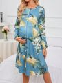 Maternity Floral Printed Long Sleeve Nightdress