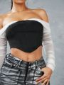 SHEIN BAE Women's Color-Block Off-Shoulder Ruffled Crop Top With Asymmetrical Hem