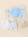 SHEIN Newborn Baby Boy Gift Set With Multiple Items, Including Slogan & Star Printed Bodysuits, In Gift Box