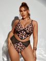 SHEIN Swim BAE Plus Size Mesh Patchwork Leopard And Floral Print Swimsuit Set