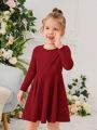 SHEIN Kids EVRYDAY Young Girl Solid Round Neck Flared Dress