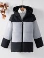 SHEIN Kids HYPEME Tween Boy 1pc Color Block Hooded Puffer Coat