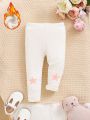 SHEIN Infant Girls' Casual Knitted Elastic Waist Star Print Long Pants