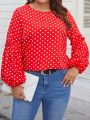 SHEIN LUNE Plus Size Women'S Polka Dot Lantern Sleeve Shirt