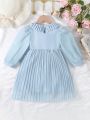 SHEIN Kids FANZEY Little Girls' Bowknot Decor Chiffon Pleated Dress For Spring/Autumn