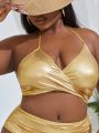 SHEIN Swim SXY Plus Size Metal Cross Front Wrap Swimwear Top