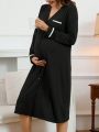 Maternity Solid Color Button Front Long Sleeve Homewear