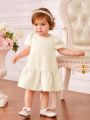 SHEIN Baby Girl Jacquard Puff Sleeve Ruffle Hem Dress