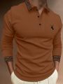 Manfinity Men's Horse-Riding Themed Printed Long Sleeve Polo Shirt