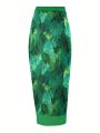 SHEIN Swim Vcay Plus Size Women's Printed Tie-Knot Side Cover Up Skirt