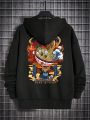 SHEIN Extended Sizes Men Plus Cartoon & Japanese Letter Graphic Hoodie