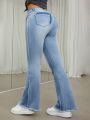 SHEIN ICON Washed Slim Fit Flared Jeans