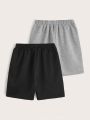 SHEIN Teen Boys' 2pcs/Set Comfortable Leisure Solid Color Knit Shorts