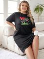 Plus Size Sleep Dress With Alphabet Print, Casual Style