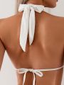 SHEIN Swim Vcay Colorblock Halter Strap Bikini Set With Neck Tie