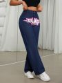 SHEIN ICON Text Print Straight Leg Jeans