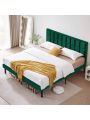 Flolinda King Bed Frame Upholstered Platform King Size Bed Frame with Headboard Strong 42pcs Slats, No Box Spring Needed, Easy Assembly Green