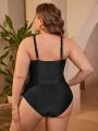 SHEIN Swim Chicsea Plus Size Women'S One Piece Swimsuit With Waist Belt