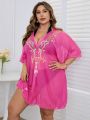 SHEIN Swim BohoFeel Plus Size Women'S V-Neck Foil Print Cover Up