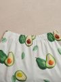 SHEIN Teen Girls' Avocado Patterned Camisole Top And Shorts Set For Home Wear