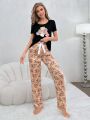 Women'S Gift Bear Print Short Sleeve Long Pants Pajama Set