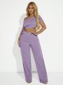 SHEIN SXY One Shoulder Side Drawstring Top And Pants Set